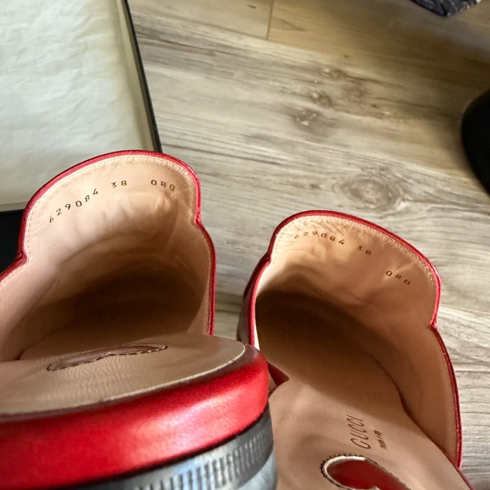 Gucci Red Leather Slip-Ons - Picture 6 of 14